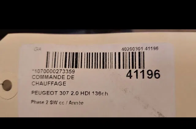 Commande de chauffage Peugeot 307 Break (3E) 2.0 hdi 135 (2004-2008) 5 portes occasion — photo 3