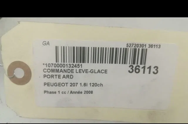 Commande leve-glace porte arrière droite PEUGEOT 207 2008 occasion — photo 3