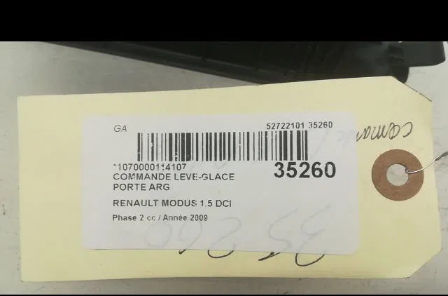 Commande leve-glace porte arrière gauche RENAULT MODUS 2009 occasion — photo 3