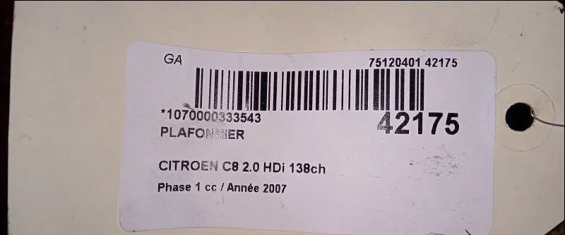 Plafonnier Citroen C8 (EA_, EB_) 2.0 hdi 135 (2006) occasion