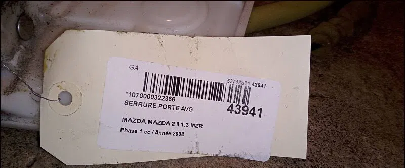 Serrure porte avg Mazda 2 (DE_, DH_) 1.3 (de3fs) (2007-2015) occasion