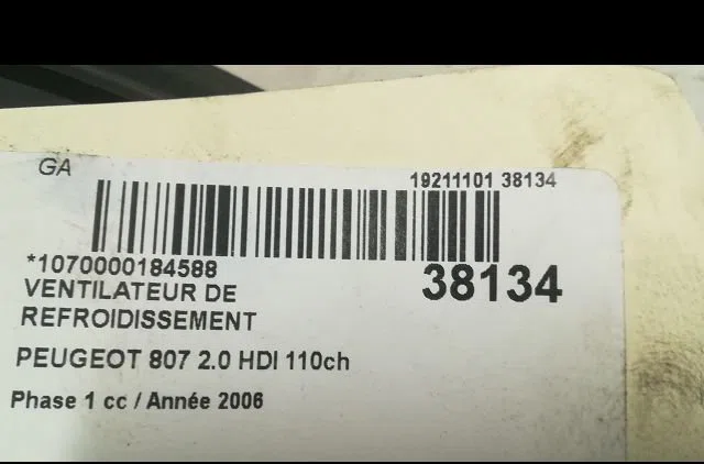 Ventilateur de refroidissement Peugeot 807 (EB_) 2.0 hdi (2009) occasion