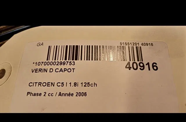 Verin d capot Citroen C5 II (RC_) 1.8 16v (2005-2008) occasion